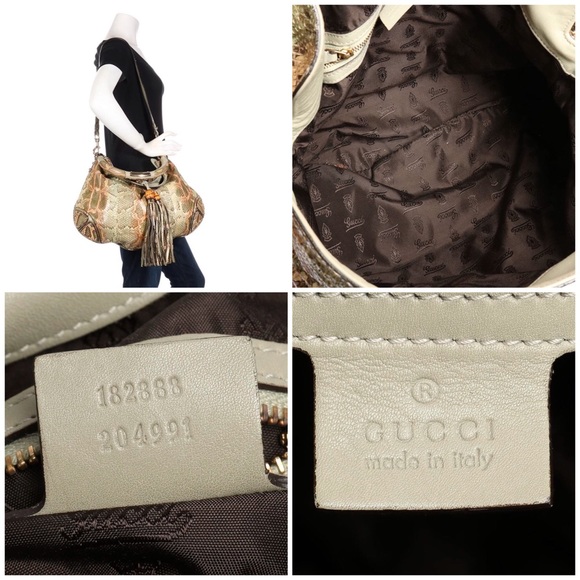 Gucci  INDY green PYTHON skin leather hobo bag. - Picture 3 of 8